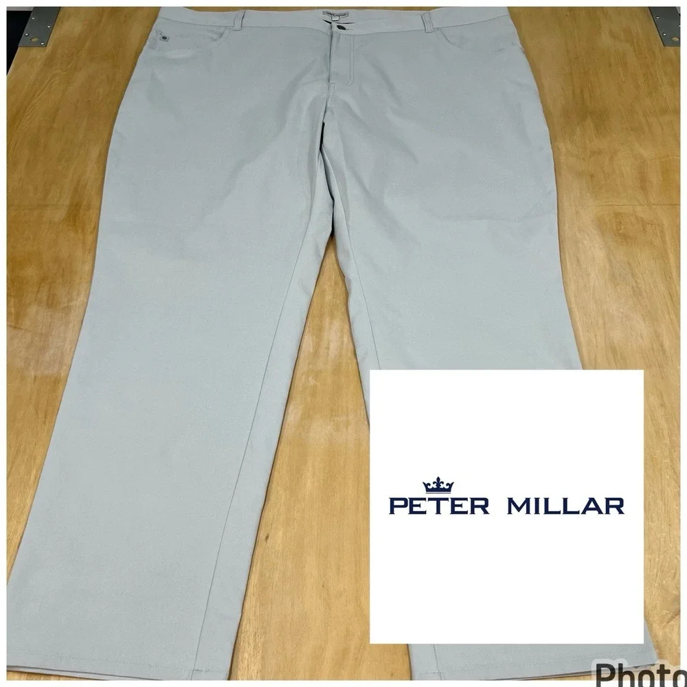 Peter Millar eb66 Performance 5 Pocket Golf Pants Mens 50x34 British Gray Chinos